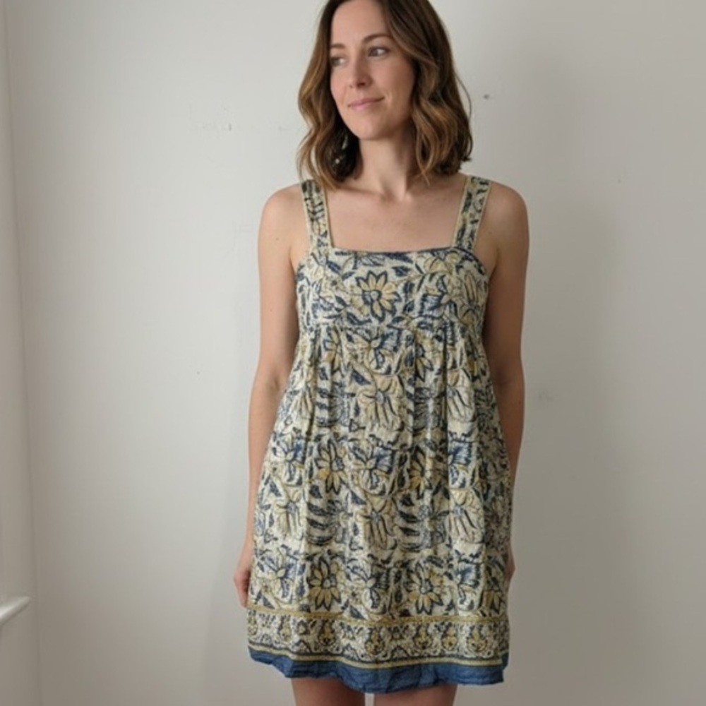 Free People Floral Mini Dress - Blue and Cream